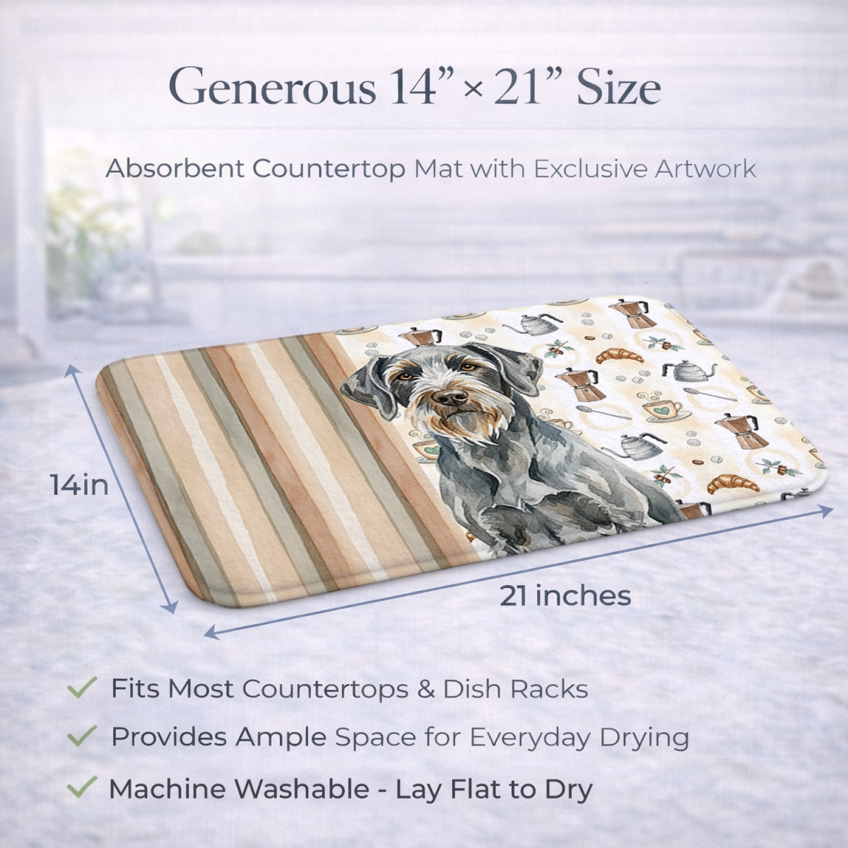 Picture of Carolines Treasures WDK7660DDM 21 x 14 in. Steel Gray Wirehaired Pointing Griffon Coffee Bar Dish Drying Mat