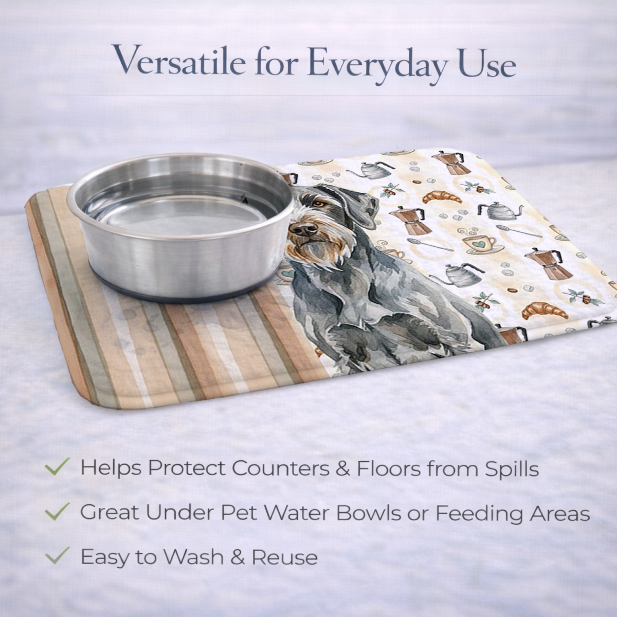 Picture of Carolines Treasures WDK7660DDM 21 x 14 in. Steel Gray Wirehaired Pointing Griffon Coffee Bar Dish Drying Mat