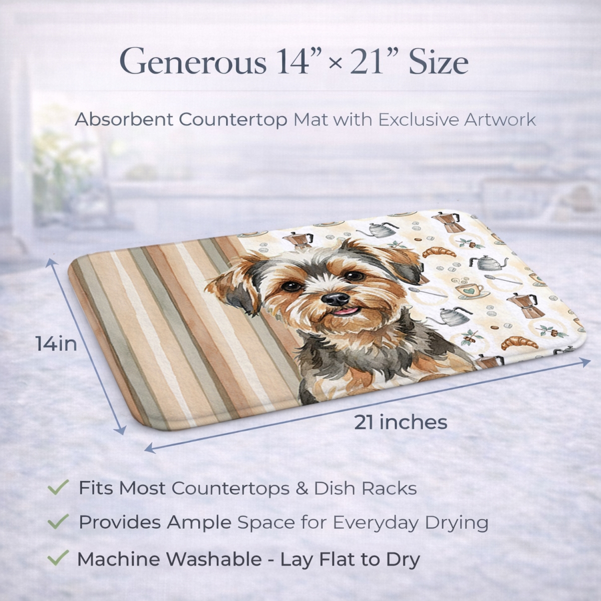 Picture of Carolines Treasures WDK7662DDM 21 x 14 in. Yorkiepoo Coffee Bar Dish Drying Mat