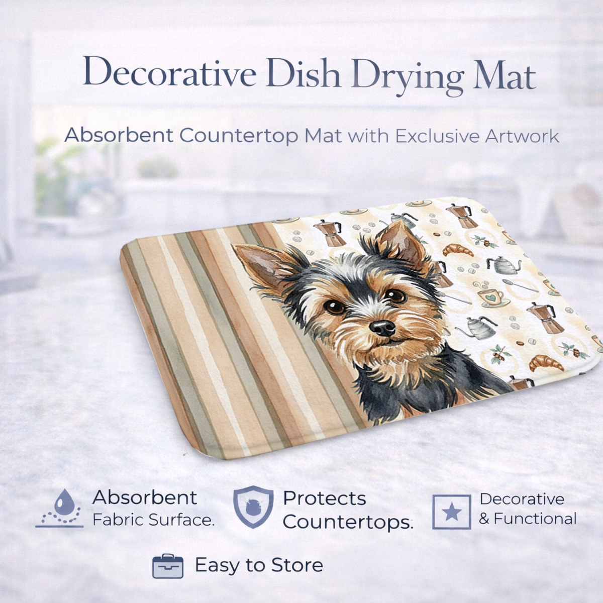 Picture of Carolines Treasures WDK7663DDM 21 x 14 in. Black & Tan Yorkshire Terrier Coffee Bar Dish Drying Mat