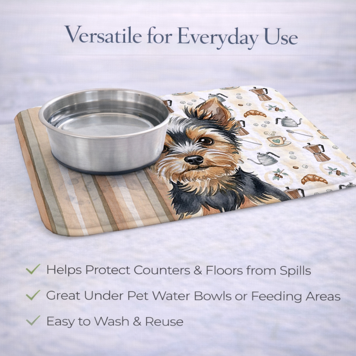 Picture of Carolines Treasures WDK7663DDM 21 x 14 in. Black & Tan Yorkshire Terrier Coffee Bar Dish Drying Mat
