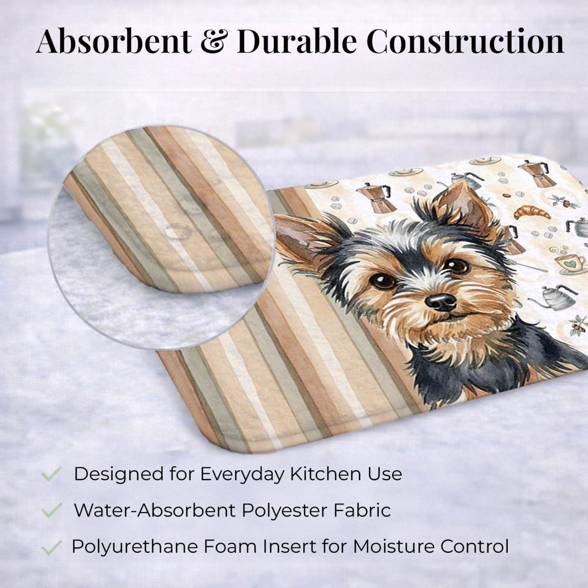 Picture of Carolines Treasures WDK7663DDM 21 x 14 in. Black & Tan Yorkshire Terrier Coffee Bar Dish Drying Mat