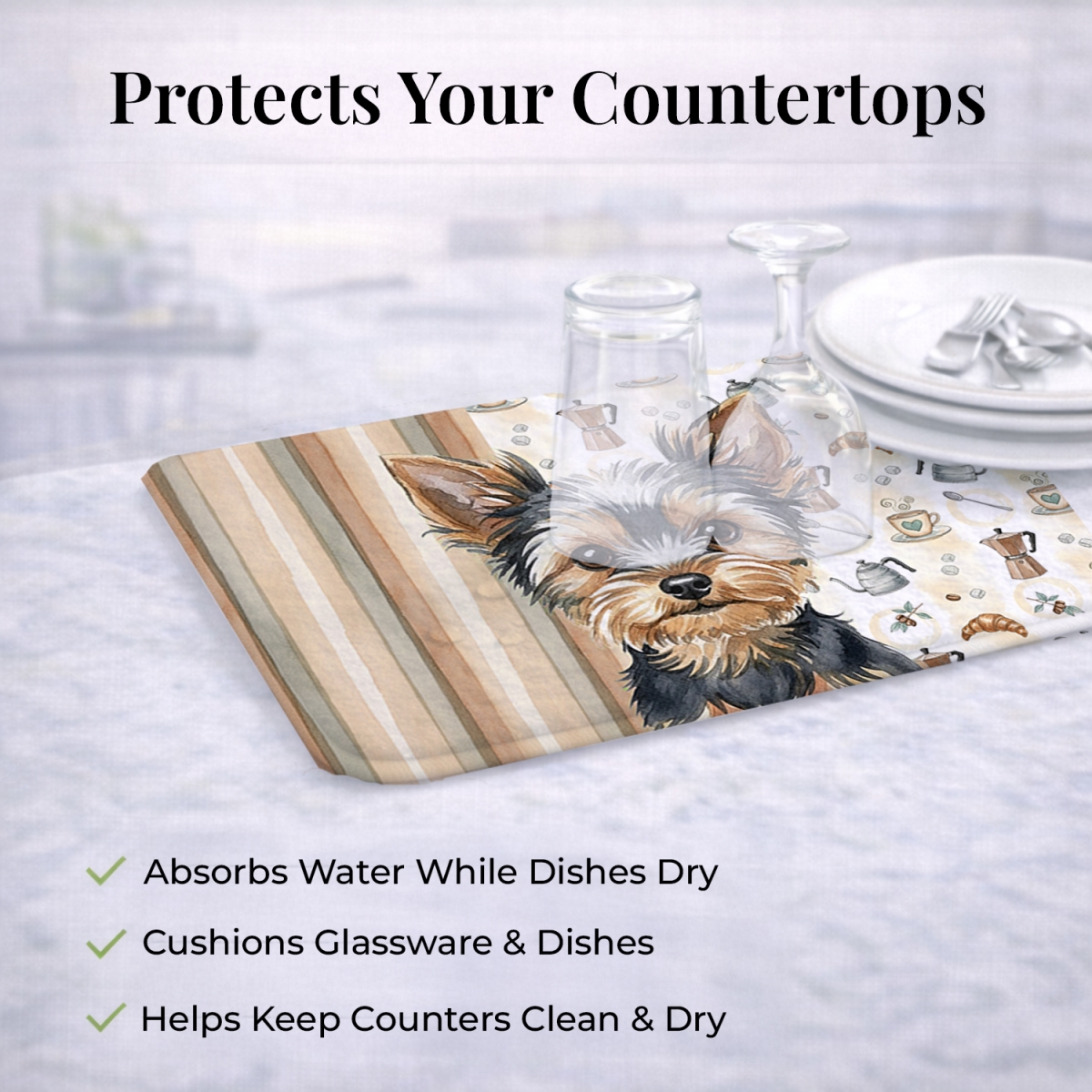 Picture of Carolines Treasures WDK7663DDM 21 x 14 in. Black & Tan Yorkshire Terrier Coffee Bar Dish Drying Mat