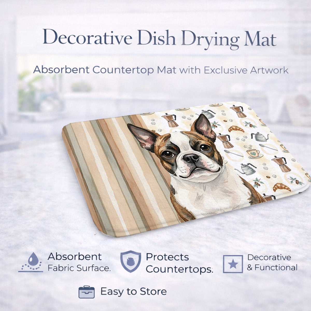 Picture of Carolines Treasures WDK7331DDM 21 x 14 in. Brindle Boston Terrier Coffee Bar Dish Drying Mat