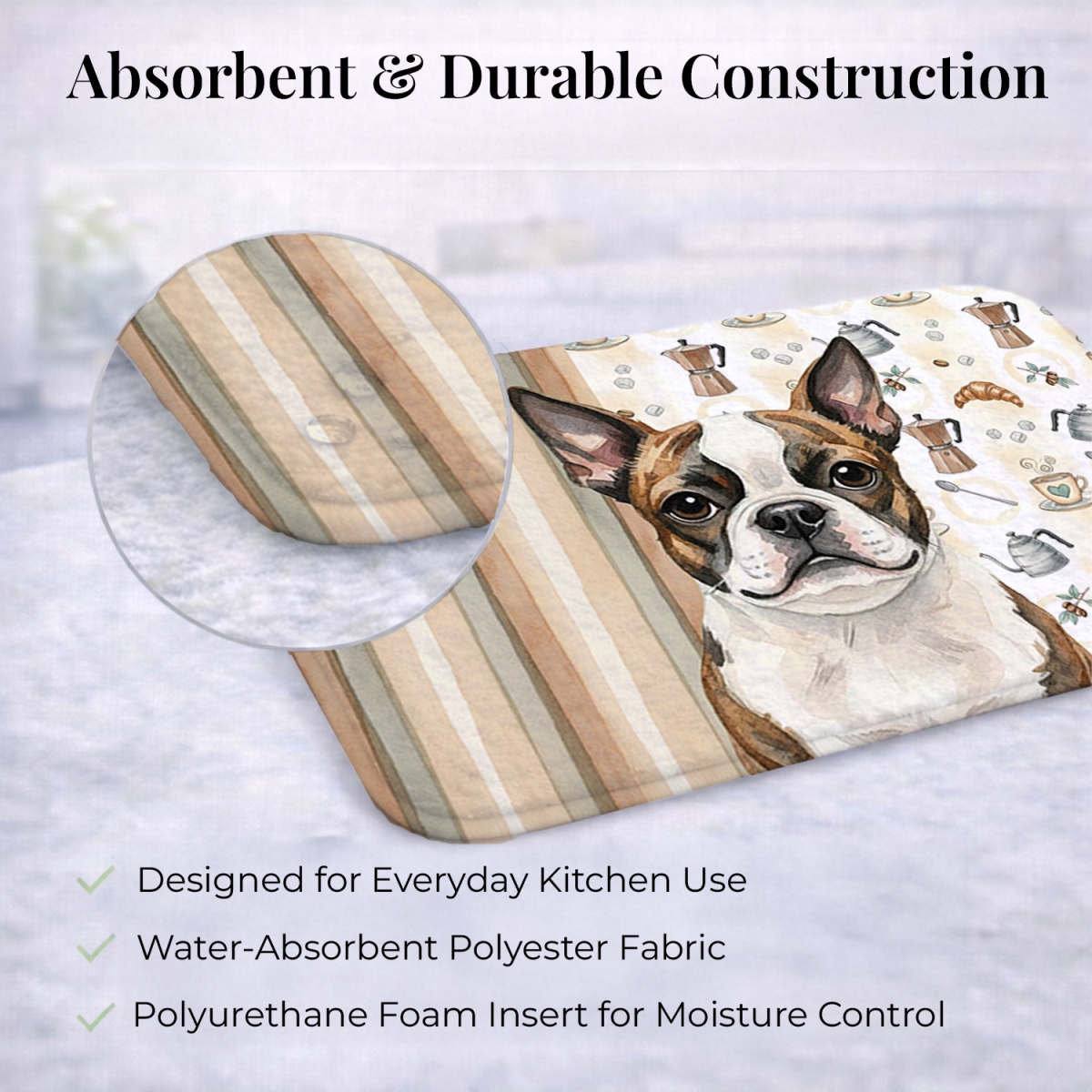 Picture of Carolines Treasures WDK7331DDM 21 x 14 in. Brindle Boston Terrier Coffee Bar Dish Drying Mat