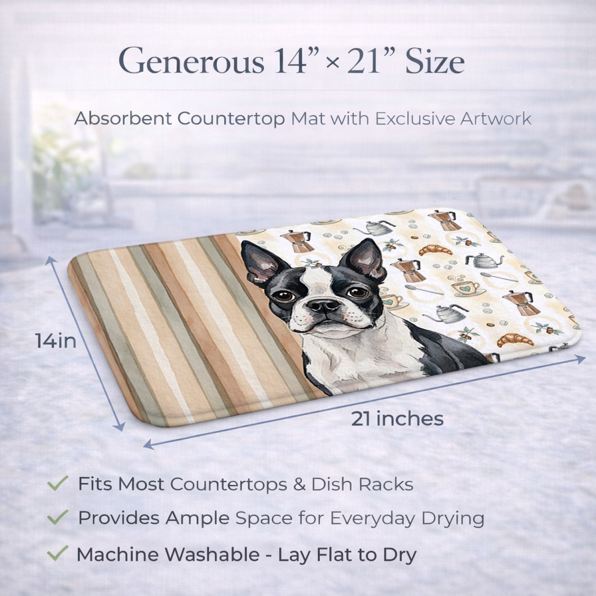 Picture of Carolines Treasures WDK7332DDM 21 x 14 in. Boston Terrier Coffee Bar Dish Drying Mat
