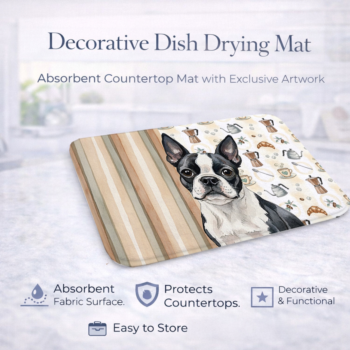 Picture of Carolines Treasures WDK7332DDM 21 x 14 in. Boston Terrier Coffee Bar Dish Drying Mat