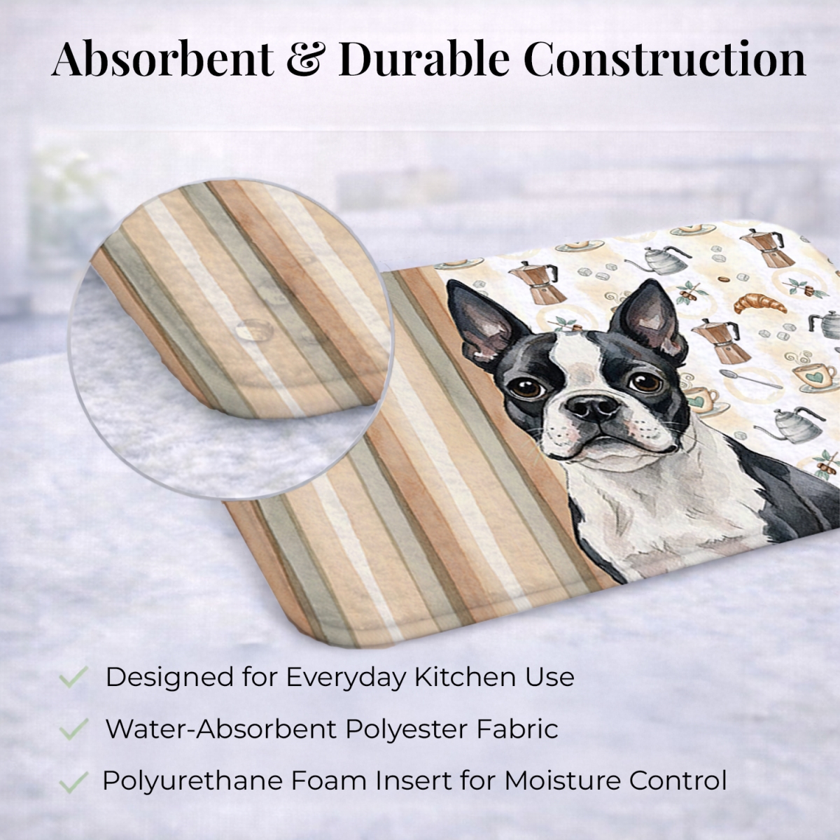 Picture of Carolines Treasures WDK7332DDM 21 x 14 in. Boston Terrier Coffee Bar Dish Drying Mat