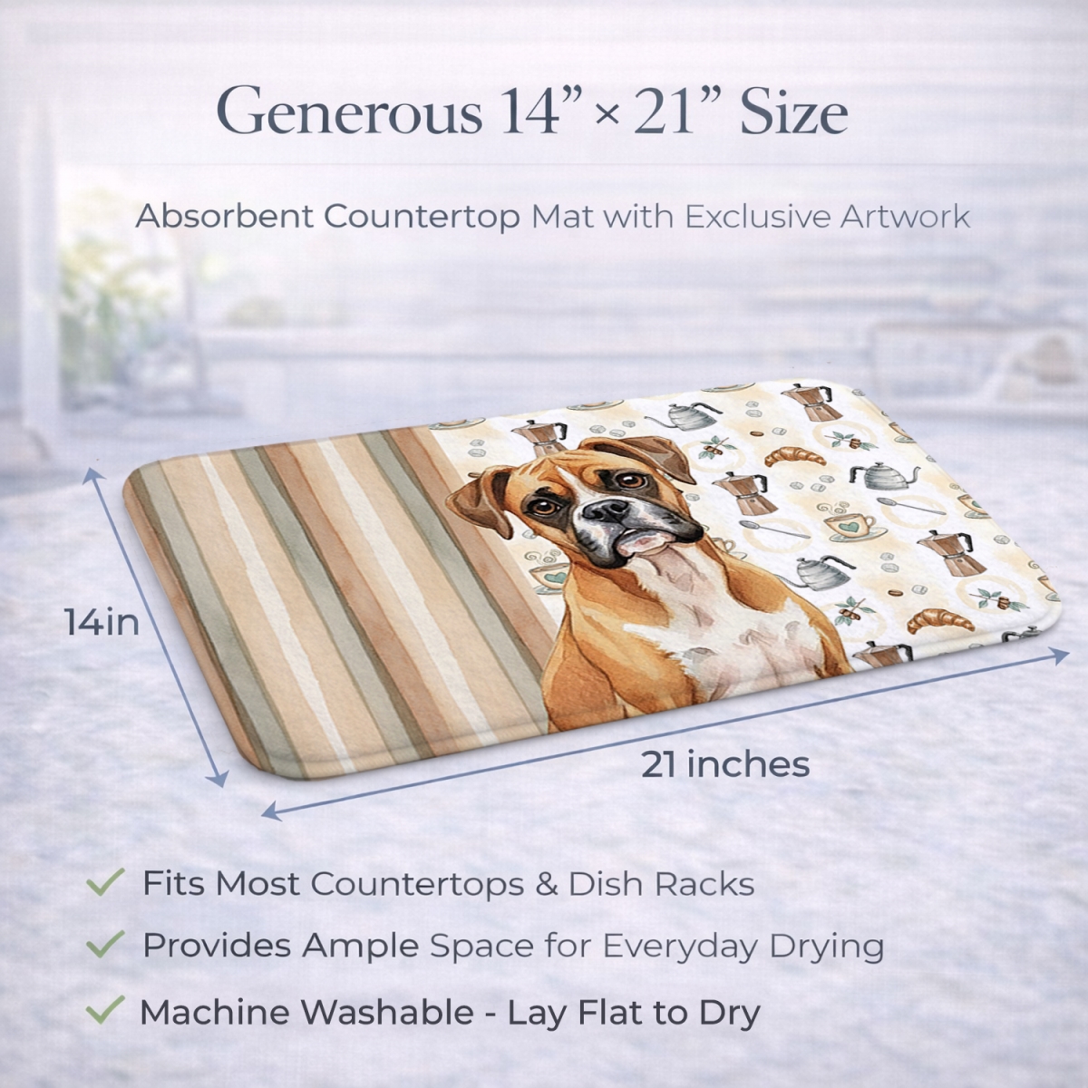 Picture of Carolines Treasures WDK7336DDM 21 x 14 in. Boxer Coffee Bar Dish Drying Mat