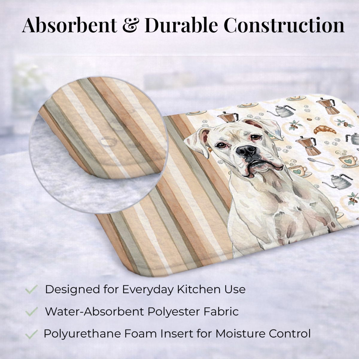 Picture of Carolines Treasures WDK7337DDM 21 x 14 in. White Boxer Coffee Bar Dish Drying Mat