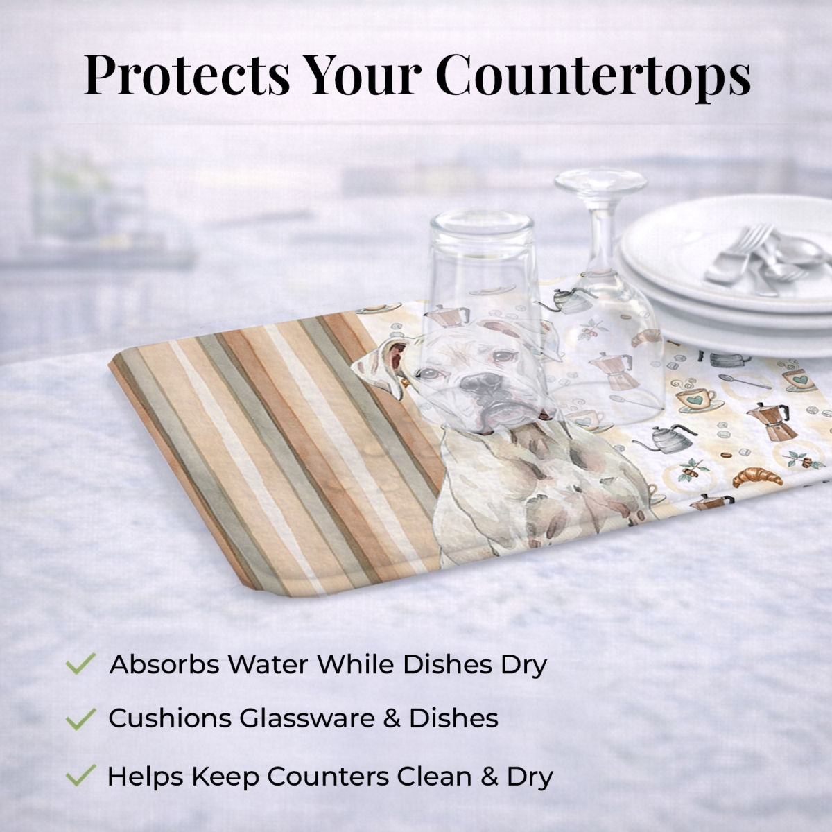 Picture of Carolines Treasures WDK7337DDM 21 x 14 in. White Boxer Coffee Bar Dish Drying Mat
