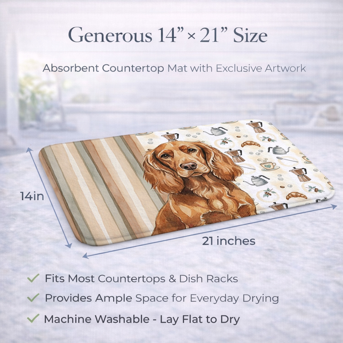 Picture of Carolines Treasures WDK7338DDM 21 x 14 in. Boykin Spaniel Coffee Bar Dish Drying Mat