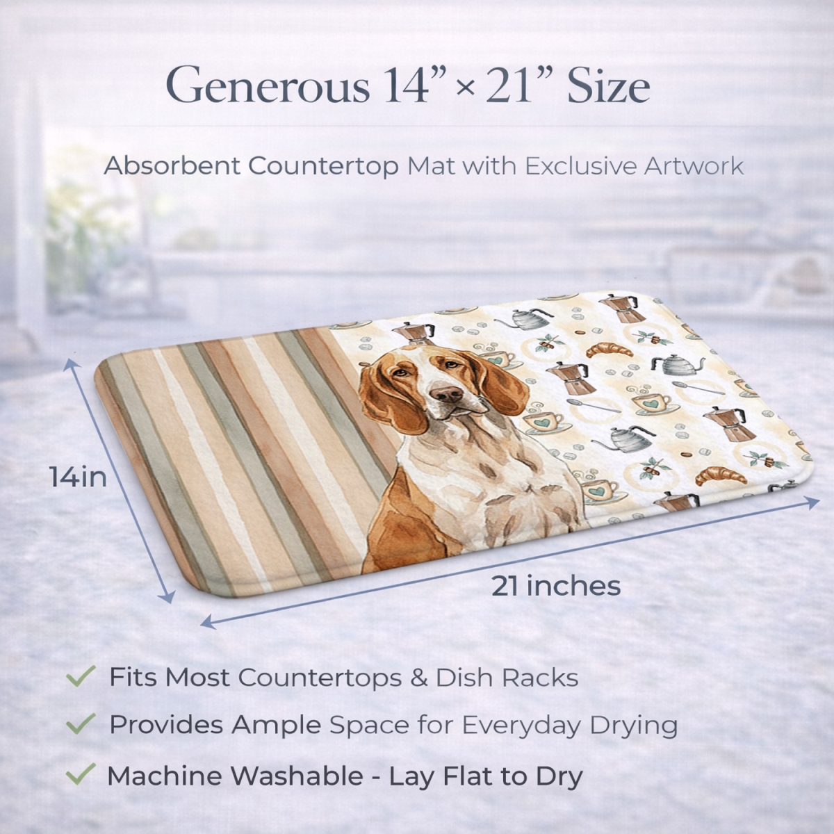 Picture of Carolines Treasures WDK7339DDM 21 x 14 in. Bracco Italiano Coffee Bar Dish Drying Mat