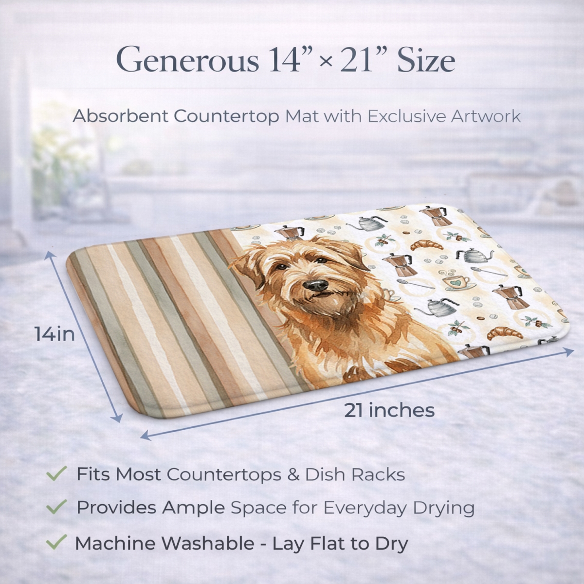 Picture of Carolines Treasures WDK7342DDM 21 x 14 in. Tawny Briard Coffee Bar Dish Drying Mat