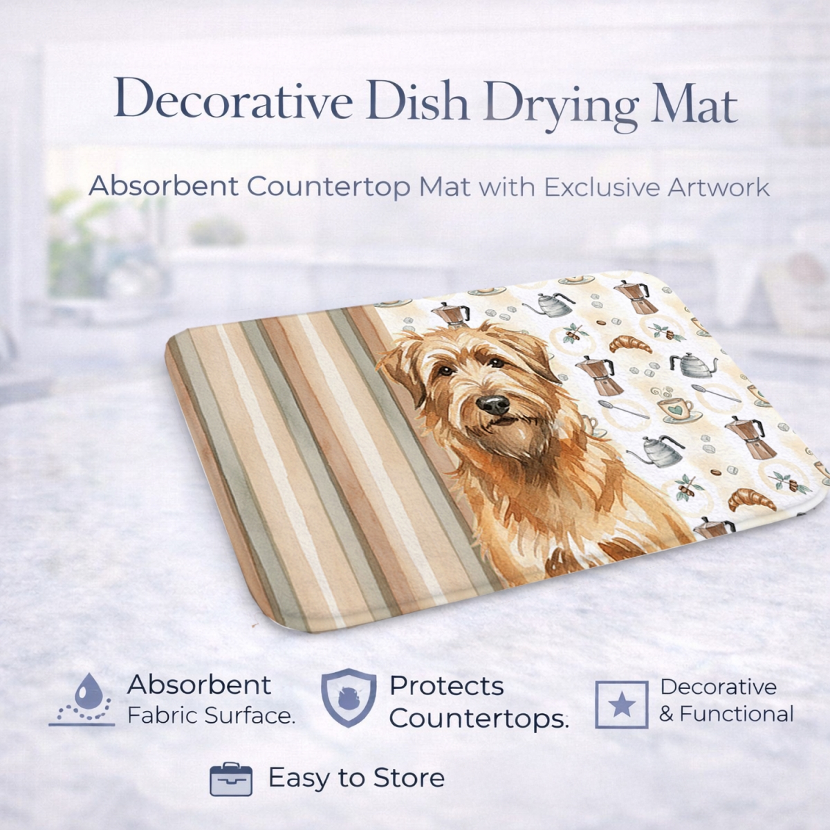 Picture of Carolines Treasures WDK7342DDM 21 x 14 in. Tawny Briard Coffee Bar Dish Drying Mat