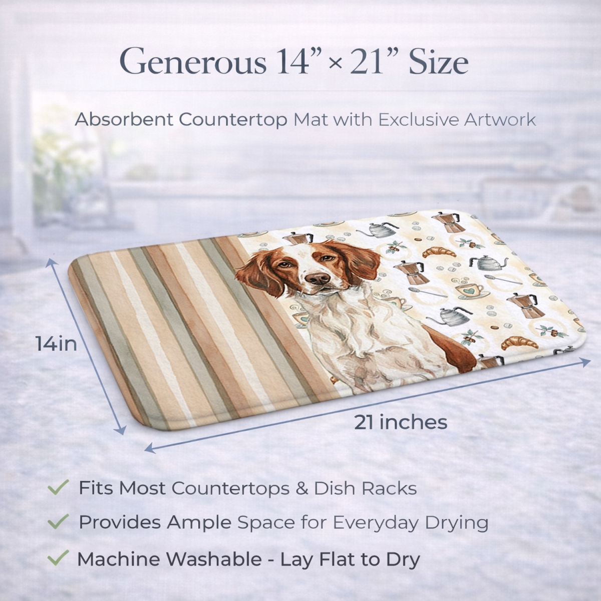 Picture of Carolines Treasures WDK7343DDM 21 x 14 in. Liver & White Brittany Coffee Bar Dish Drying Mat