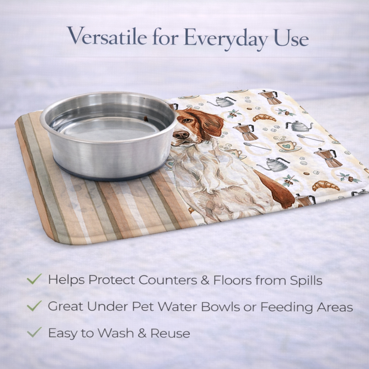 Picture of Carolines Treasures WDK7343DDM 21 x 14 in. Liver & White Brittany Coffee Bar Dish Drying Mat