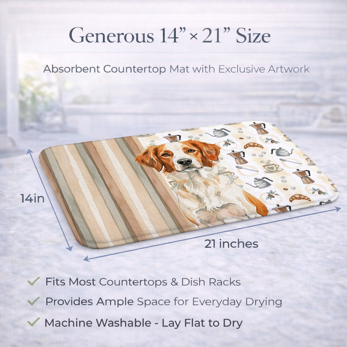 Picture of Carolines Treasures WDK7344DDM 21 x 14 in. Orange & White Brittany Coffee Bar Dish Drying Mat