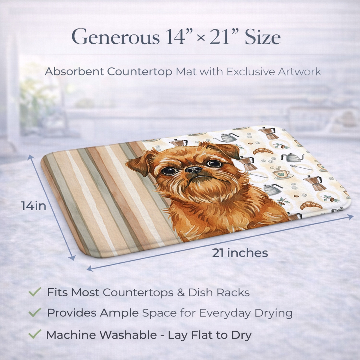 Picture of Carolines Treasures WDK7346DDM 21 x 14 in. Belge Brussels Griffon Coffee Bar Dish Drying Mat