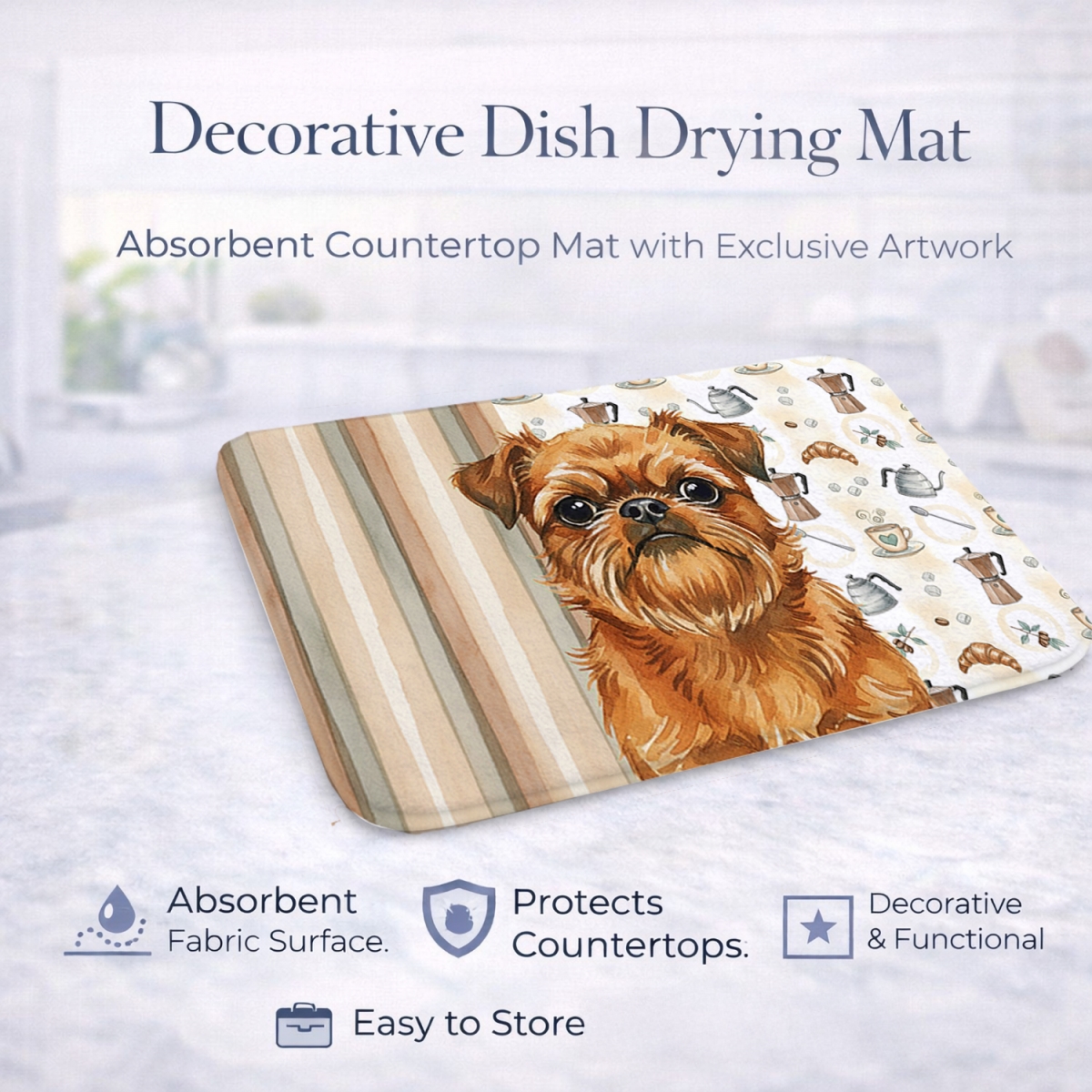 Picture of Carolines Treasures WDK7346DDM 21 x 14 in. Belge Brussels Griffon Coffee Bar Dish Drying Mat