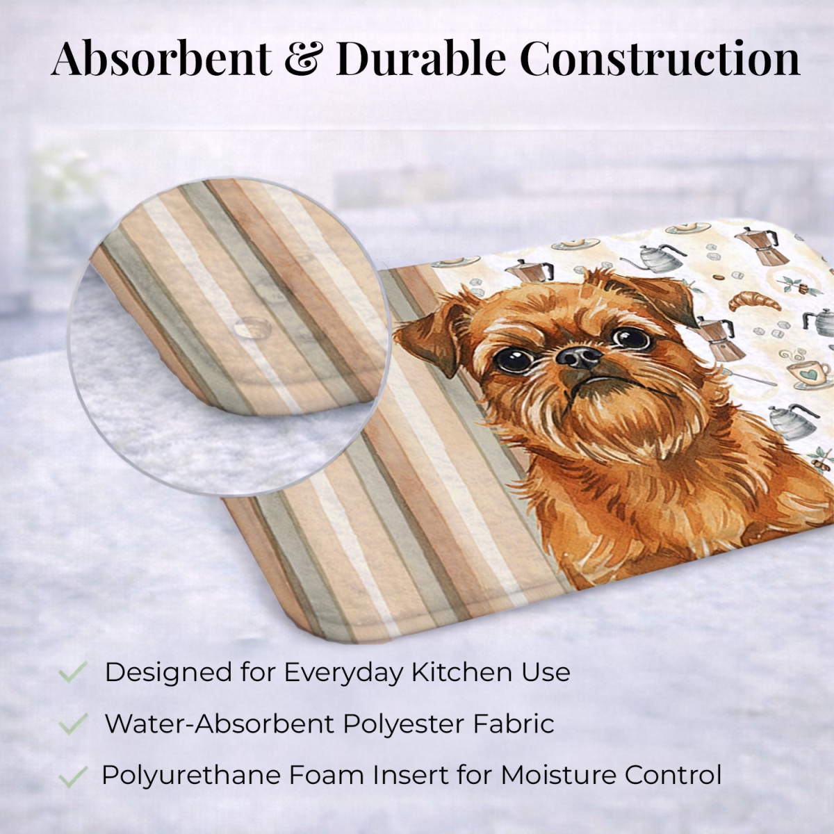 Picture of Carolines Treasures WDK7346DDM 21 x 14 in. Belge Brussels Griffon Coffee Bar Dish Drying Mat