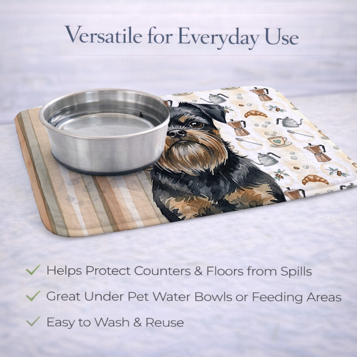Picture of Carolines Treasures WDK7347DDM 21 x 14 in. Black & Tan Brussels Griffon Coffee Bar Dish Drying Mat