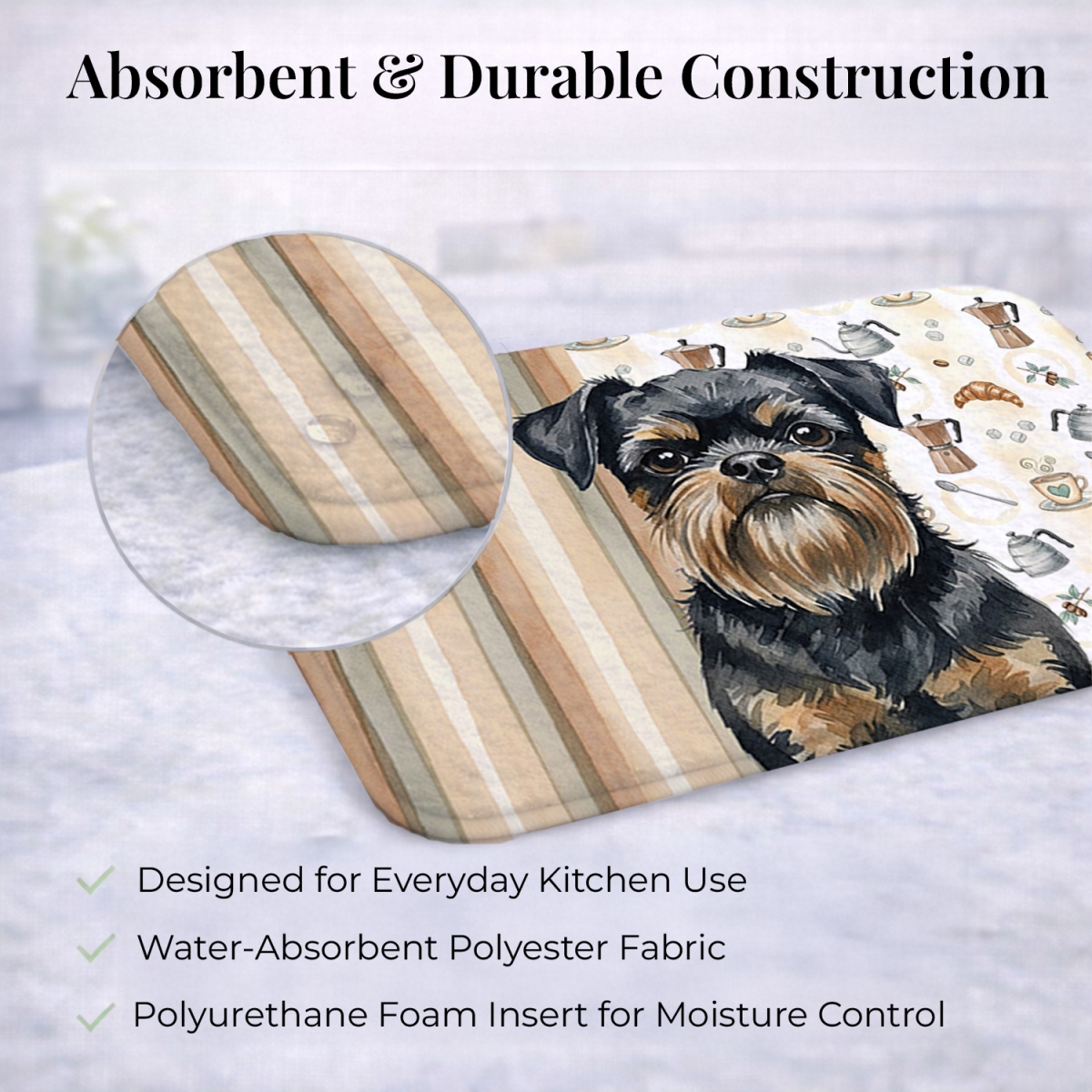 Picture of Carolines Treasures WDK7347DDM 21 x 14 in. Black & Tan Brussels Griffon Coffee Bar Dish Drying Mat