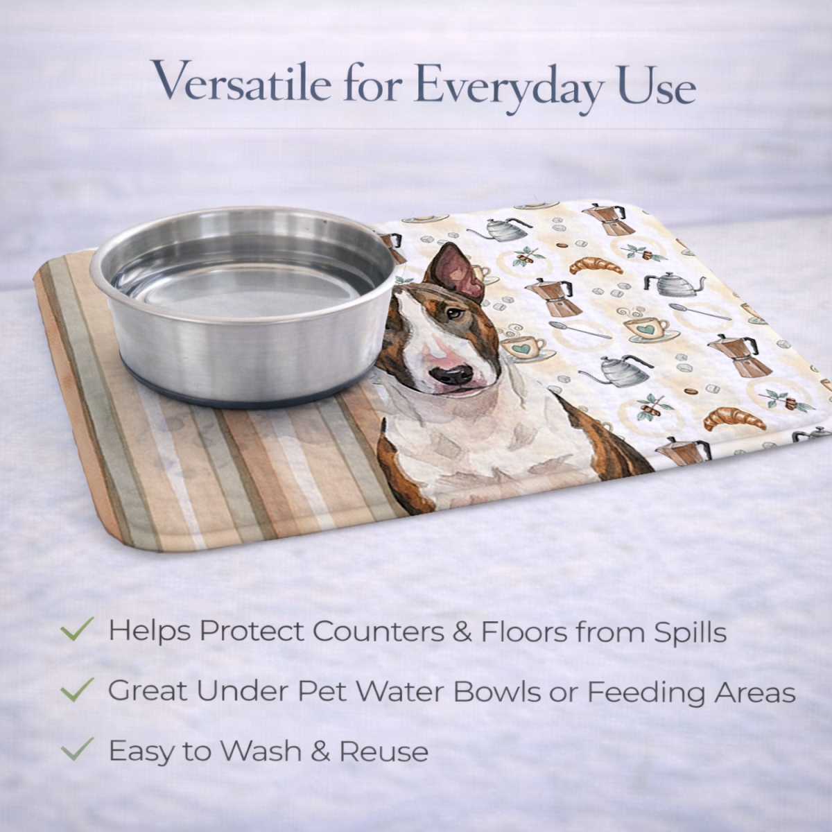 Picture of Carolines Treasures WDK7349DDM 21 x 14 in. Brindle & White Bull Terrier Coffee Bar Dish Drying Mat