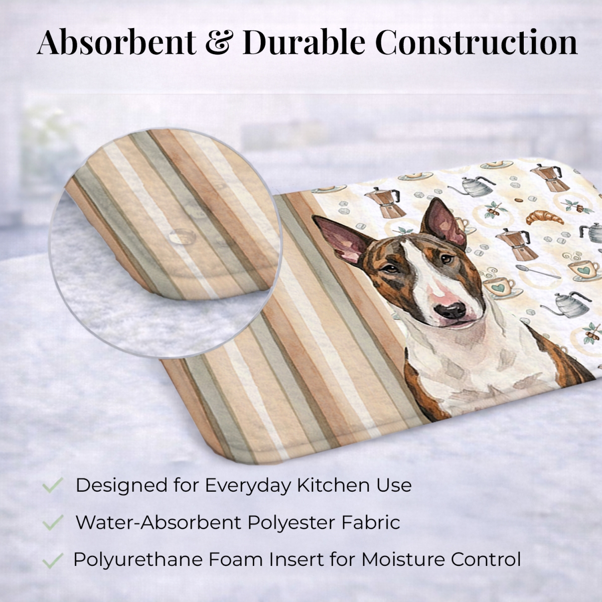 Picture of Carolines Treasures WDK7349DDM 21 x 14 in. Brindle & White Bull Terrier Coffee Bar Dish Drying Mat