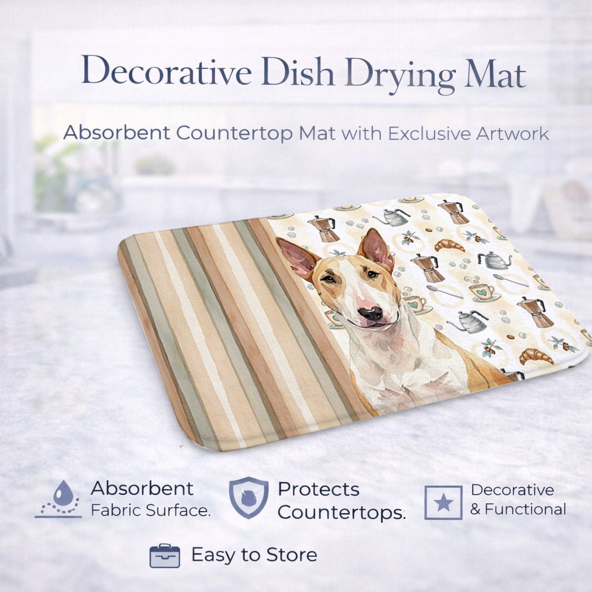 Picture of Carolines Treasures WDK7350DDM 21 x 14 in. Fawn & White Bull Terrier Coffee Bar Dish Drying Mat