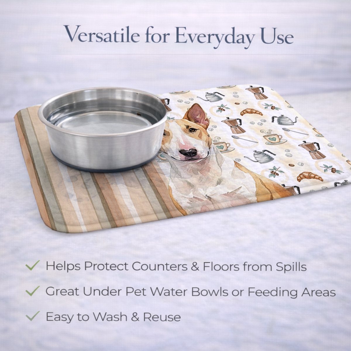 Picture of Carolines Treasures WDK7350DDM 21 x 14 in. Fawn & White Bull Terrier Coffee Bar Dish Drying Mat