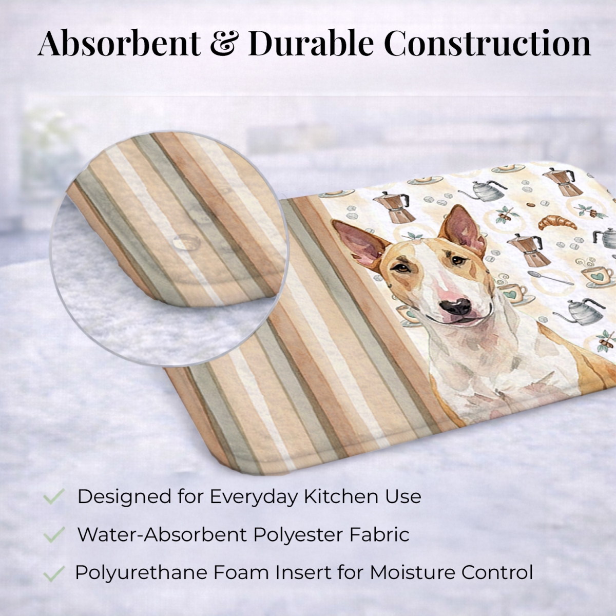 Picture of Carolines Treasures WDK7350DDM 21 x 14 in. Fawn & White Bull Terrier Coffee Bar Dish Drying Mat