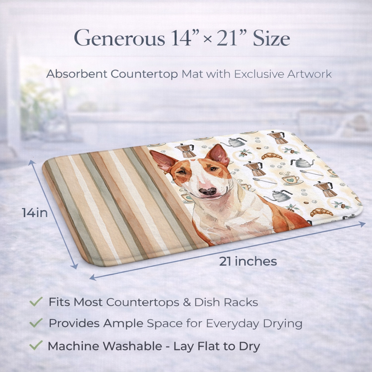 Picture of Carolines Treasures WDK7351DDM 21 x 14 in. Red & White Bull Terrier Coffee Bar Dish Drying Mat
