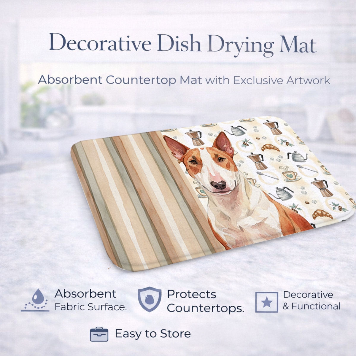 Picture of Carolines Treasures WDK7351DDM 21 x 14 in. Red & White Bull Terrier Coffee Bar Dish Drying Mat