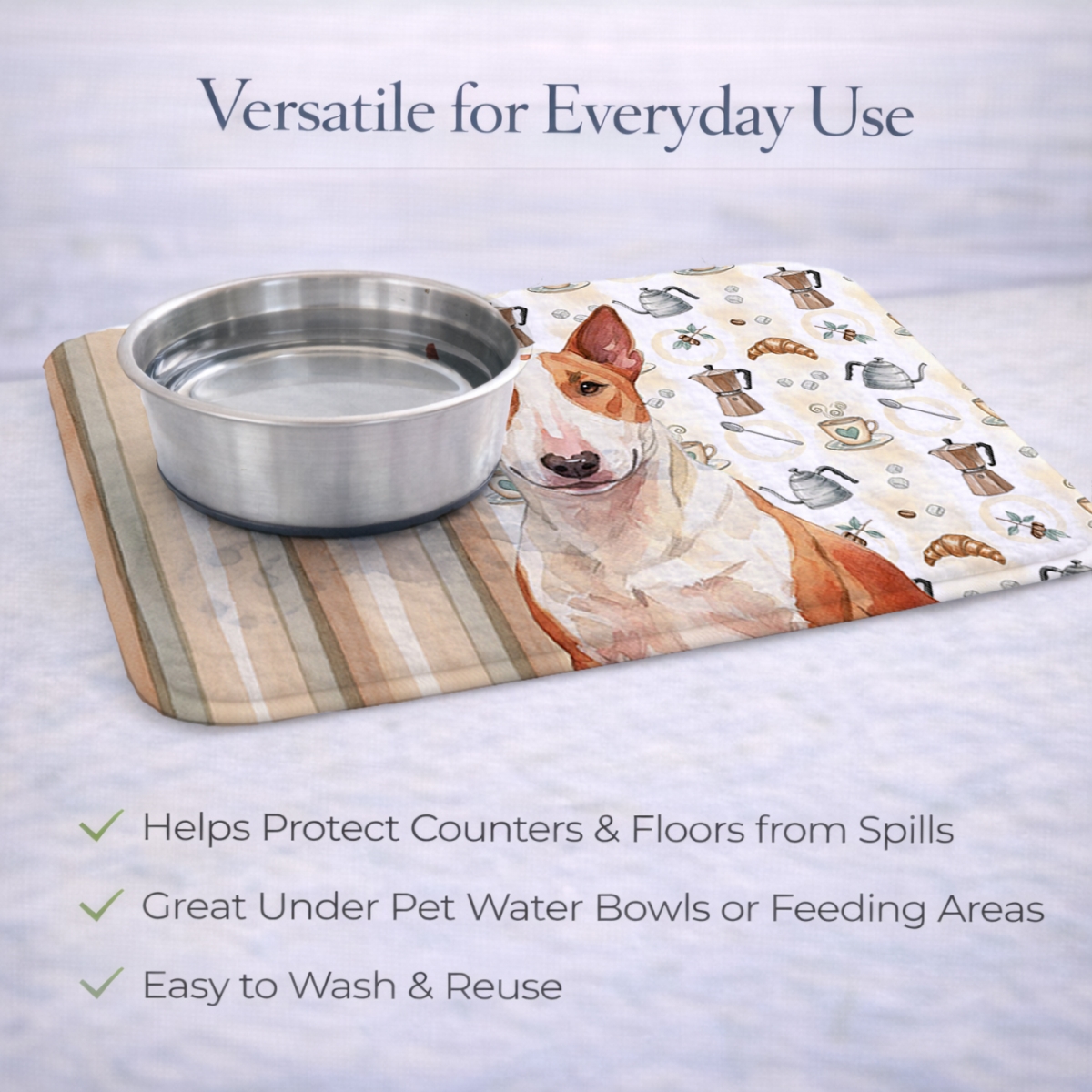 Picture of Carolines Treasures WDK7351DDM 21 x 14 in. Red & White Bull Terrier Coffee Bar Dish Drying Mat