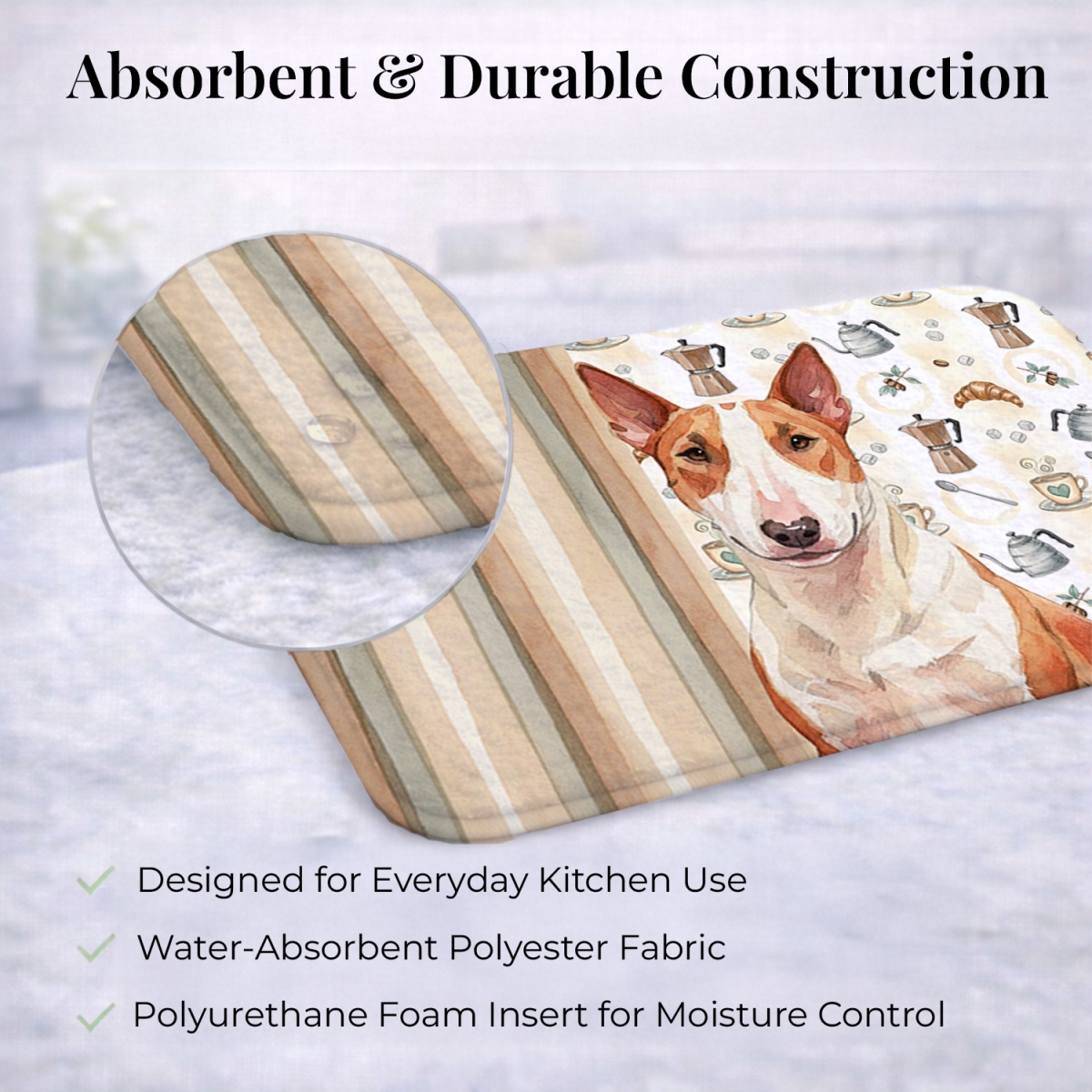 Picture of Carolines Treasures WDK7351DDM 21 x 14 in. Red & White Bull Terrier Coffee Bar Dish Drying Mat