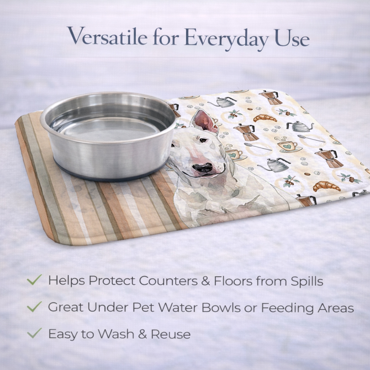 Picture of Carolines Treasures WDK7352DDM 21 x 14 in. White Bull Terrier Coffee Bar Dish Drying Mat