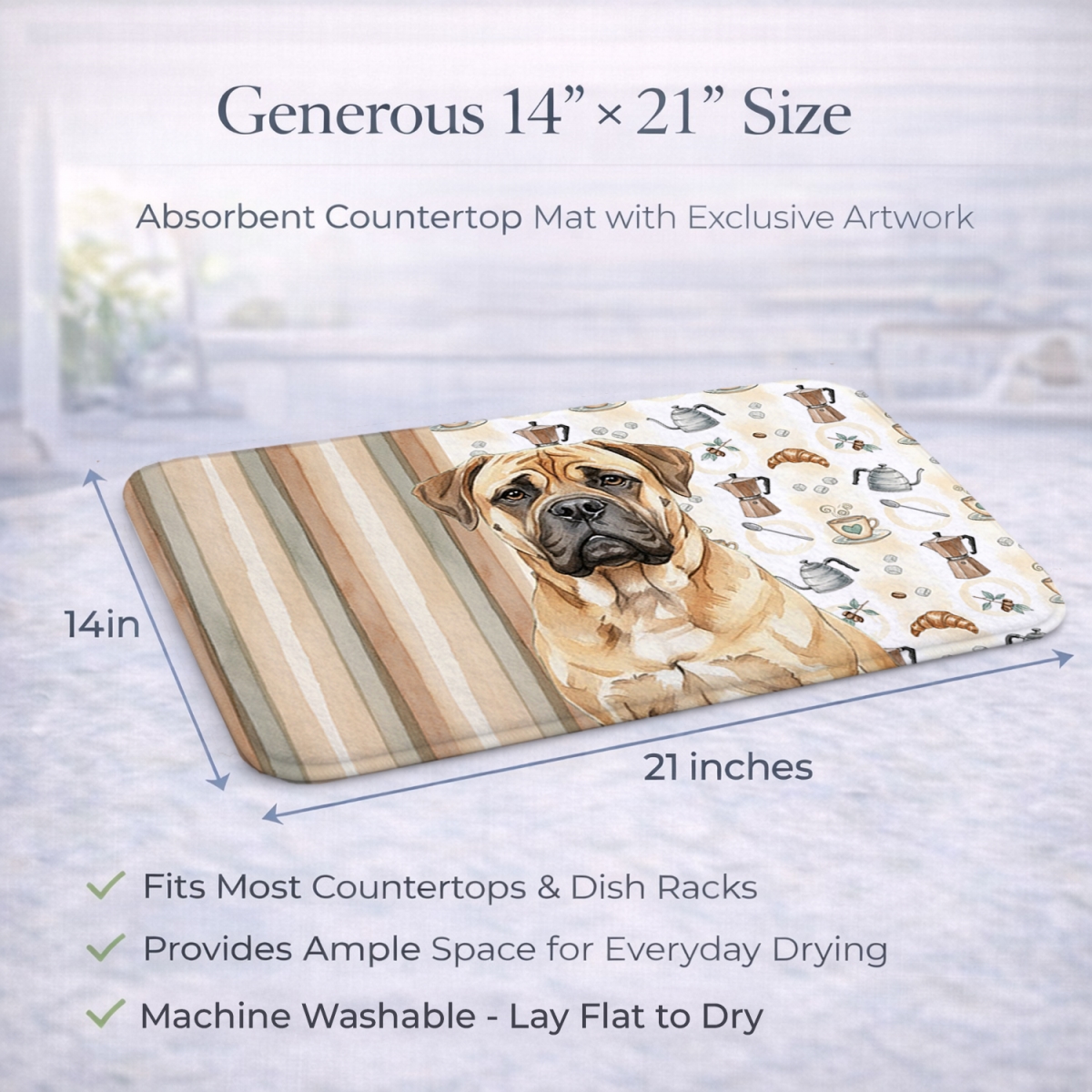 Picture of Carolines Treasures WDK7353DDM 21 x 14 in. Bullmastiff Coffee Bar Dish Drying Mat