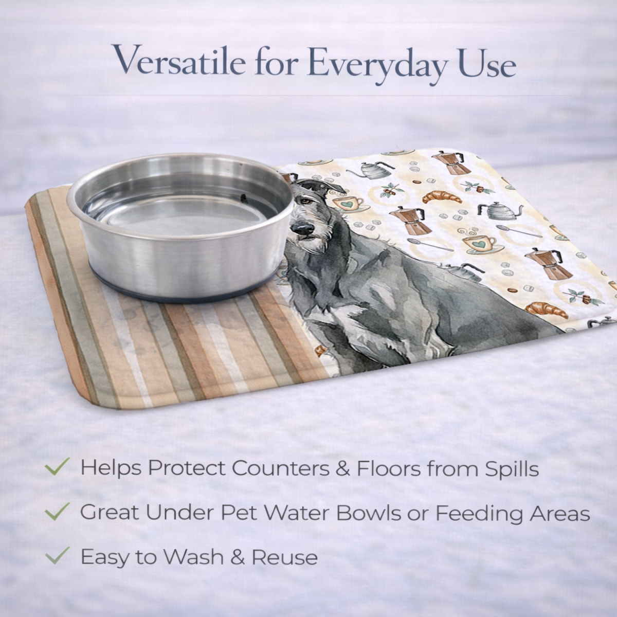 Picture of Carolines Treasures WDK7475DDM 21 x 14 in. Gray Irish Wolfhound Coffee Bar Dish Drying Mat