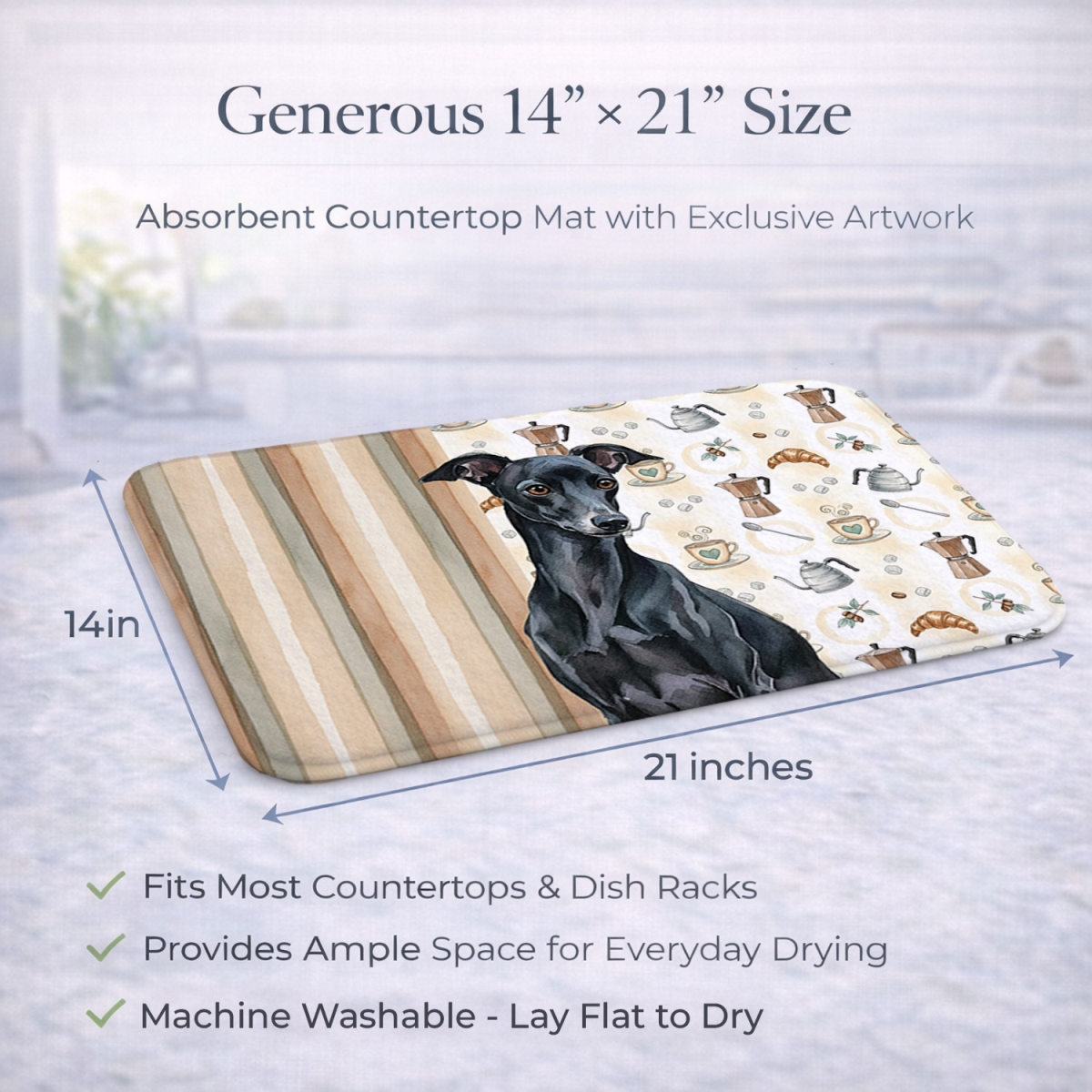 Picture of Carolines Treasures WDK7477DDM 21 x 14 in. Black Italian Greyhound Coffee Bar Dish Drying Mat