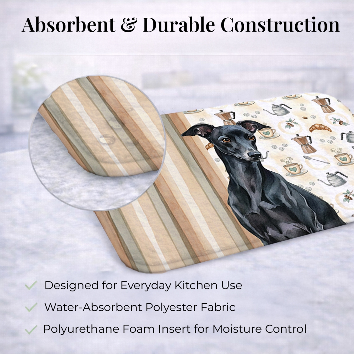 Picture of Carolines Treasures WDK7477DDM 21 x 14 in. Black Italian Greyhound Coffee Bar Dish Drying Mat