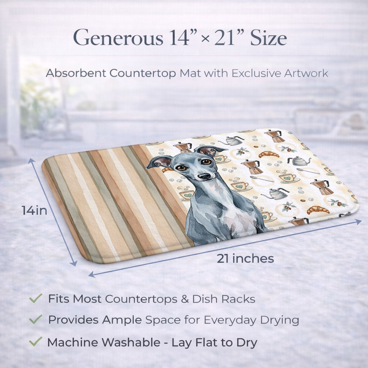 Picture of Carolines Treasures WDK7478DDM 21 x 14 in. Blue Italian Greyhound Coffee Bar Dish Drying Mat