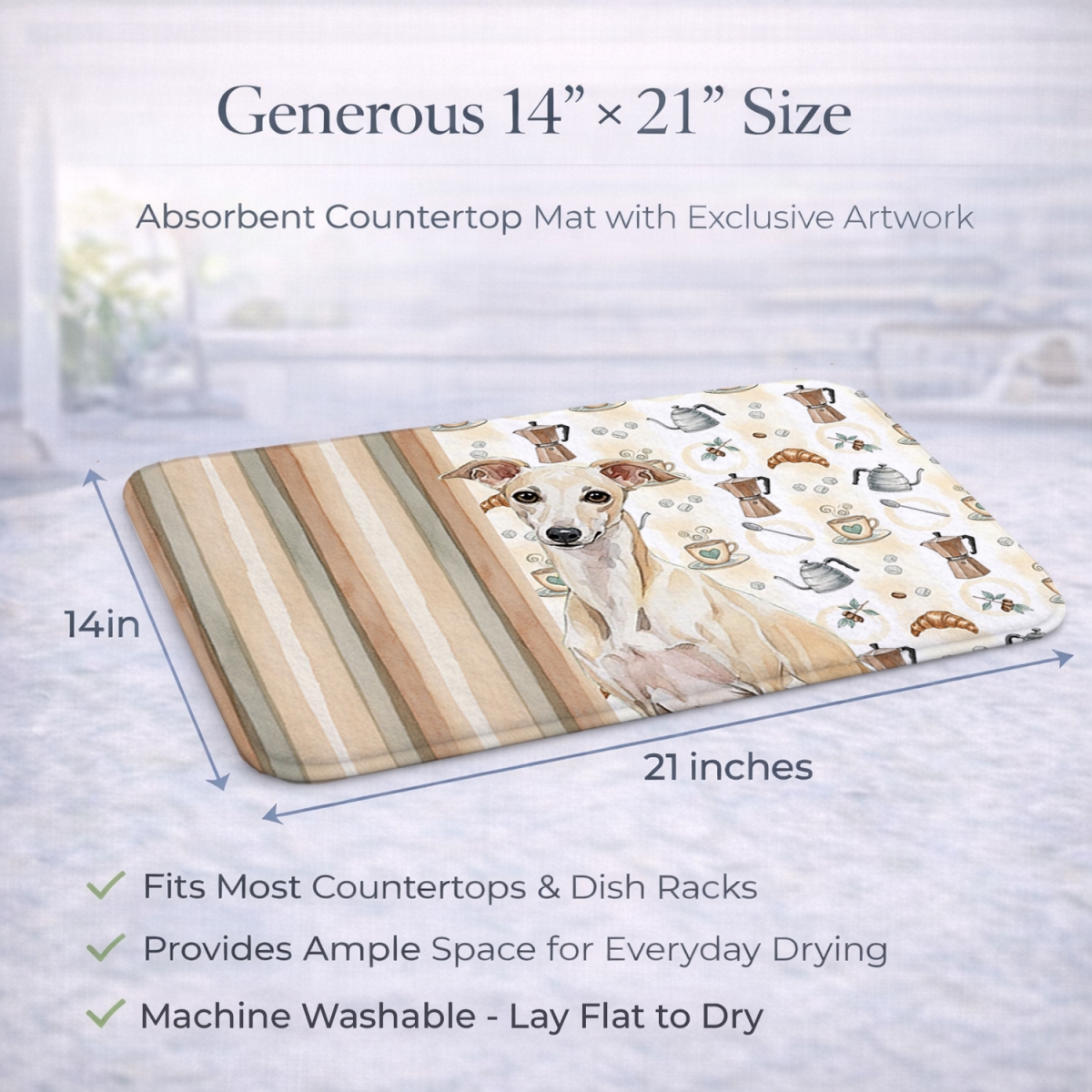 Picture of Carolines Treasures WDK7479DDM 21 x 14 in. Cream Italian Greyhound Coffee Bar Dish Drying Mat