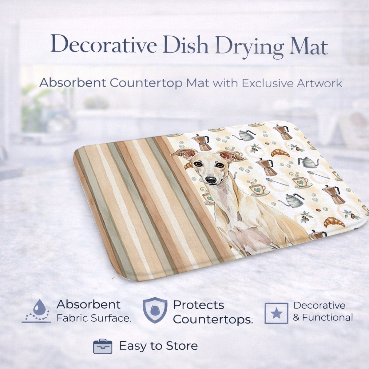 Picture of Carolines Treasures WDK7479DDM 21 x 14 in. Cream Italian Greyhound Coffee Bar Dish Drying Mat