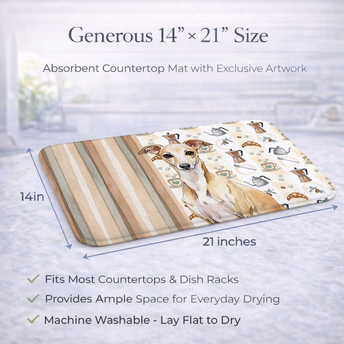 Picture of Carolines Treasures WDK7480DDM 21 x 14 in. Fawn Italian Greyhound Coffee Bar Dish Drying Mat