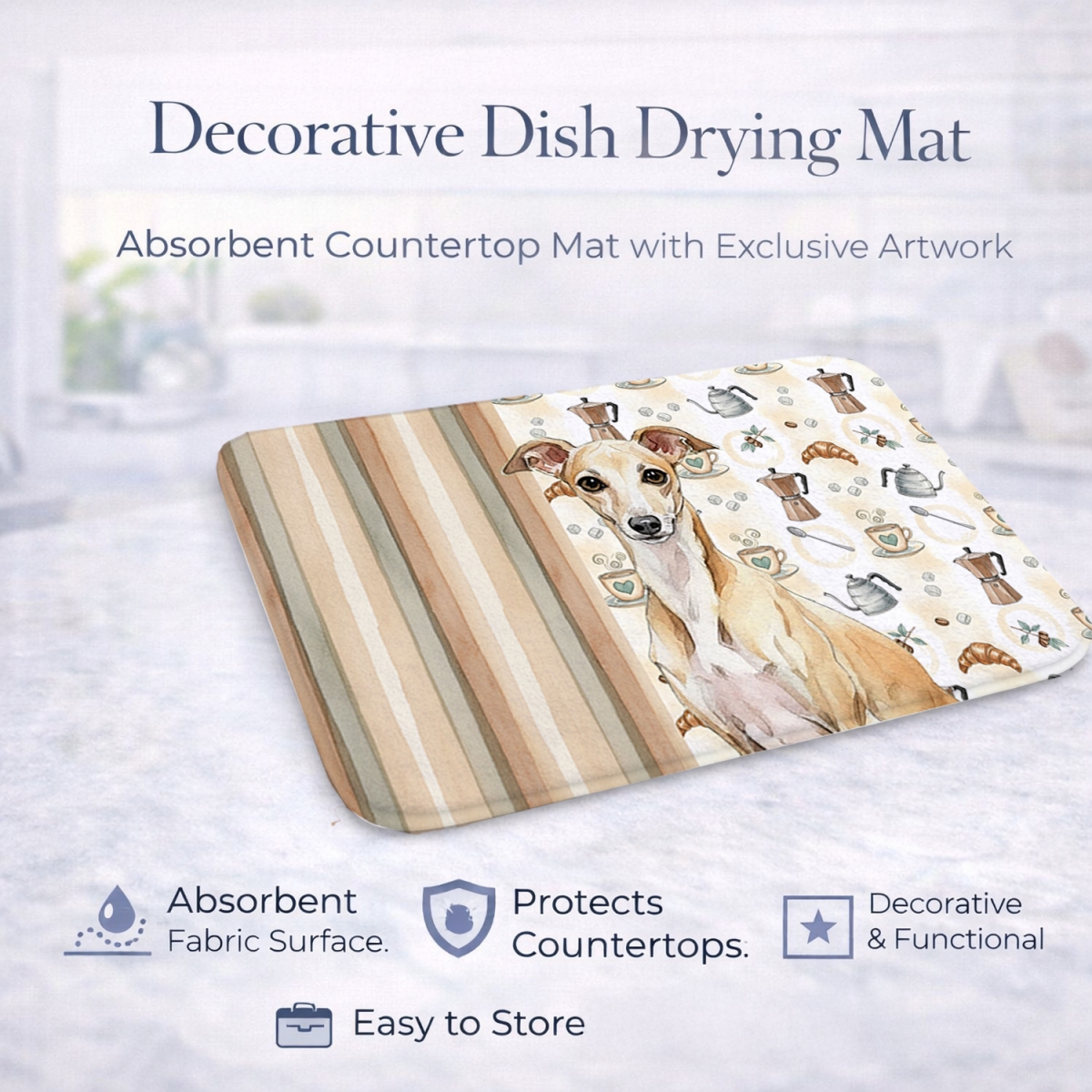 Picture of Carolines Treasures WDK7480DDM 21 x 14 in. Fawn Italian Greyhound Coffee Bar Dish Drying Mat