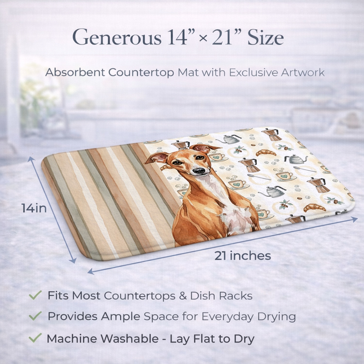 Picture of Carolines Treasures WDK7481DDM 21 x 14 in. Red Italian Greyhound Coffee Bar Dish Drying Mat
