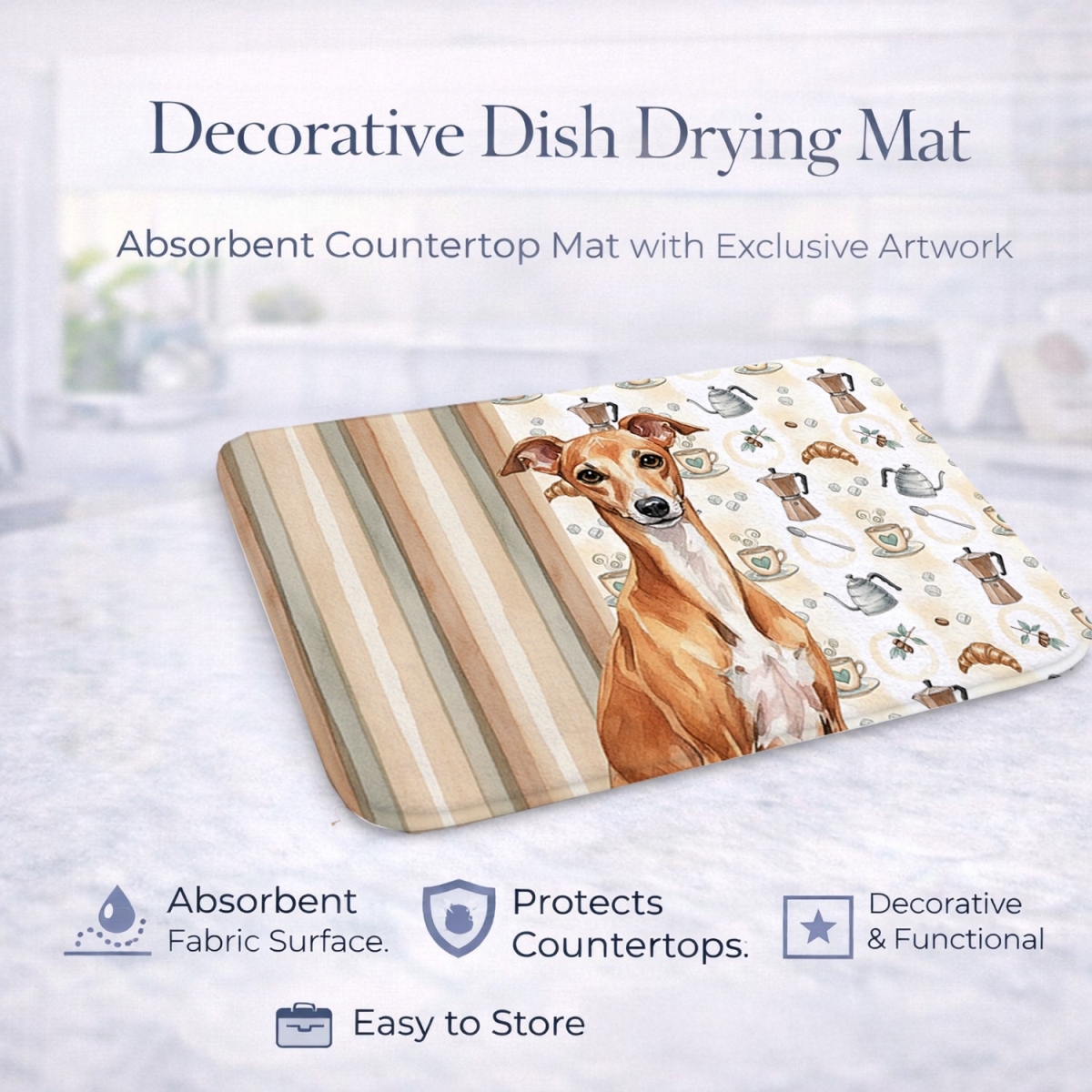 Picture of Carolines Treasures WDK7481DDM 21 x 14 in. Red Italian Greyhound Coffee Bar Dish Drying Mat
