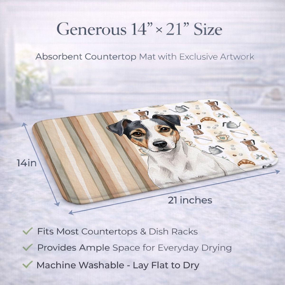 Picture of Carolines Treasures WDK7482DDM 21 x 14 in. White & Black Jack Russell Terrier Coffee Bar Dish Drying Mat