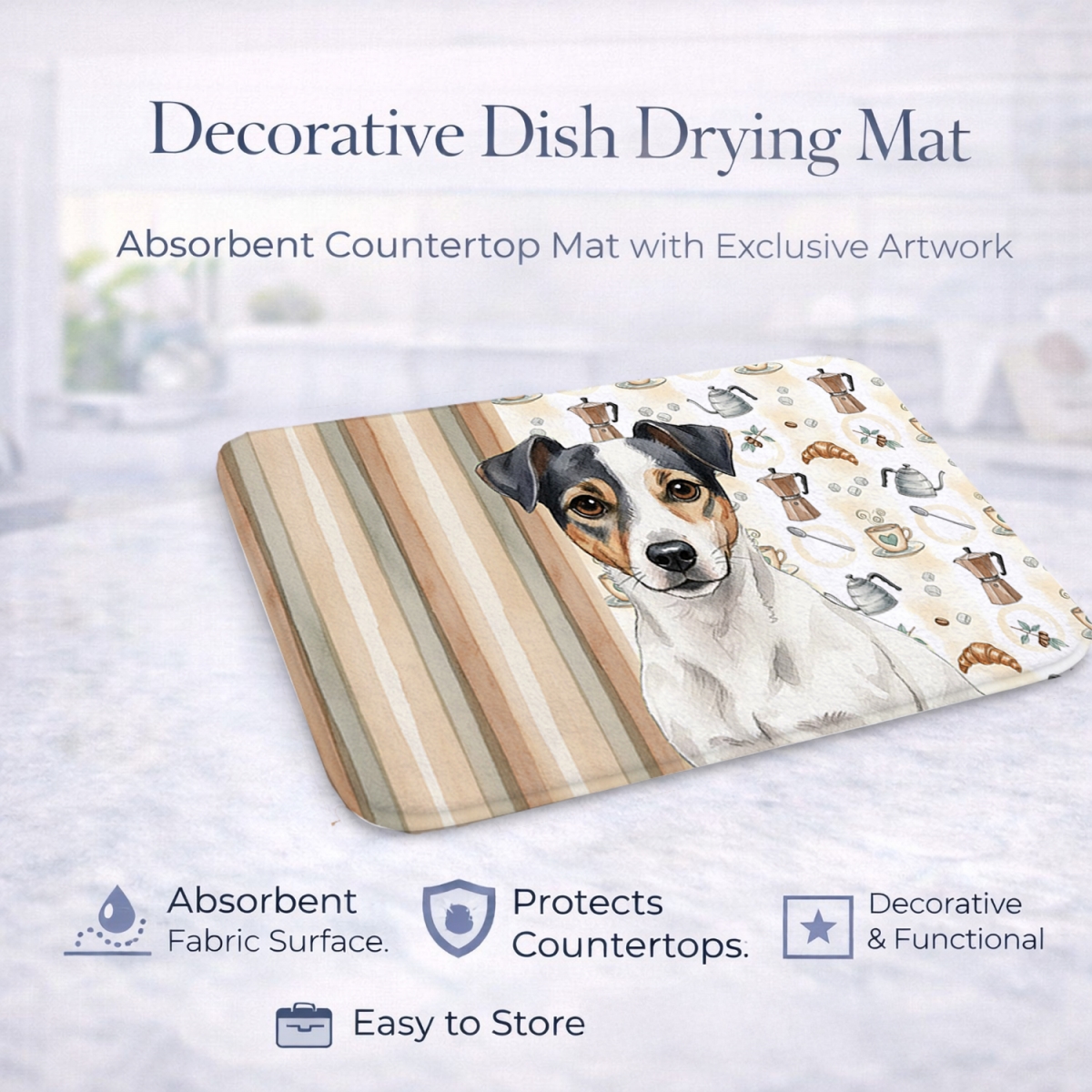 Picture of Carolines Treasures WDK7482DDM 21 x 14 in. White & Black Jack Russell Terrier Coffee Bar Dish Drying Mat